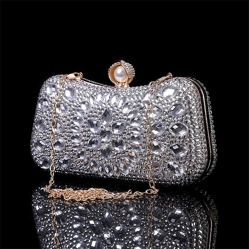 Mehrfarbige Abendclutch aus Kristall für Damen – luxuriöse Strass-Handtasche mit Perlenverschluss und Kettenriemen für Galas, Hochzeiten und formelle Anlässe