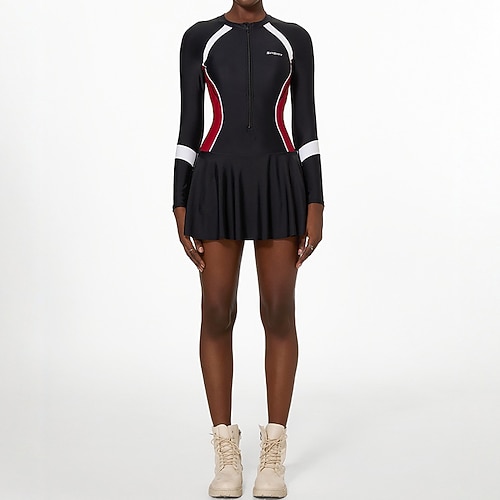 Damen Anti UV Shirt Schwimm-Kleider Einteilige Patchwork Reißverschluss UV Schutz Elastisch Langarm Bademode Badeanzug Surfen Schnorcheln Schwimmen Sommer Image