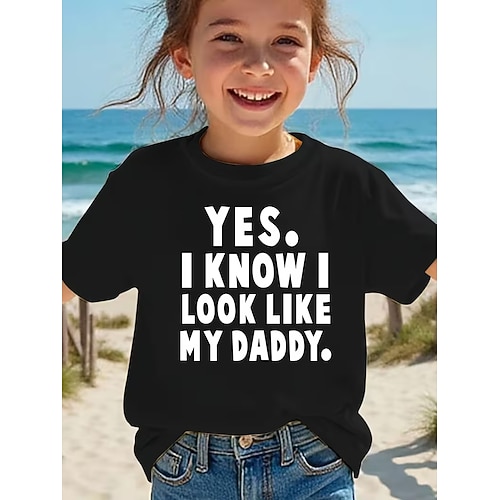 Mädchen 3D Grafik Buchstabe T-Shirt Kurzarm 3D-Druck Sommer Frühling Sport Mode Streetwear Kinder 4-12 Jahre Rundhalsausschnitt Lässig Täglich Outdoor Normale Passform Image