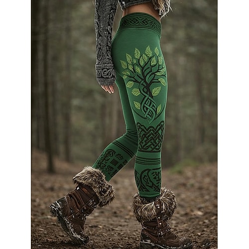 Damen Leggings Urlaub Vintage Ethno-Stil Volle Länge Hohe Taille Grafik Abstrakt 3D-Druck Schnelltrocknend Atmungsaktivität Weich Dehnbar Täglich Heim Outdoor Hellgrau Dunkelrot Schwarz Blau Sommer Image