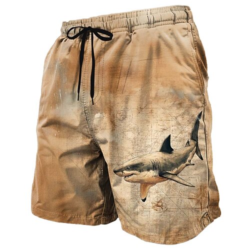 Herren Hai Meeresbewohner Grunge-Textur Badehosen Badeshorts Boardshorts Mittlere Taille Retro Vintage Outdoor Urlaub Alltagskleidung Seitentaschen Netzfutter Elastischer Kordelzug in der Taille Image