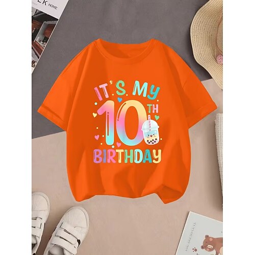 Mädchen 3D Grafik Buchstabe T-Shirt Kurzarm 3D-Druck Sommer Frühling Sport Mode Streetwear Kinder 4-12 Jahre Rundhalsausschnitt Lässig Täglich Outdoor Normale Passform Image