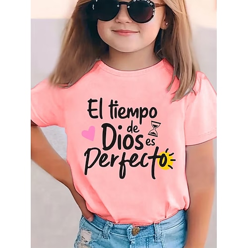 Mädchen 3D Grafik Buchstabe T-Shirt Kurzarm 3D-Druck Sommer Frühling Sport Mode Streetwear Kinder 4-12 Jahre Rundhalsausschnitt Lässig Täglich Outdoor Normale Passform Image