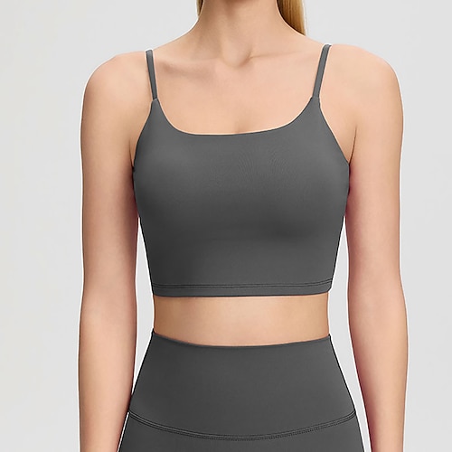Damen Einfarbig Sport Top Sport-BH Ärmellos Rückenfrei Stoßdämpfung Atmungsaktiv Laufen Fitness Yoga Rundausschnitt Tank-Rückseite Oberteil Dunkelgrau Schwarz Weiß Tennisbekleidung Image