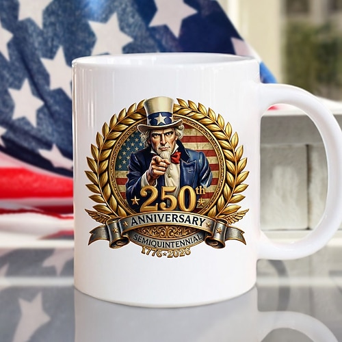 Tasse zum 250. Jahrestag der Vereinigten Staaten, patriotisches Geschenk, Keramik-Kaffeebecher zum 550. Jahrestag, 1776–2026 Amerika 250, Geschenk zum Unabhängigkeitstag (4. Juli) für Männer und Image