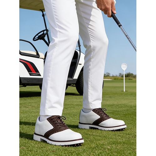 Weiße Herren-Golfschuhe aus weichem Kunstleder, bequem, vielseitiges Design, perfekt für Golf und andere Veranstaltungen. Image