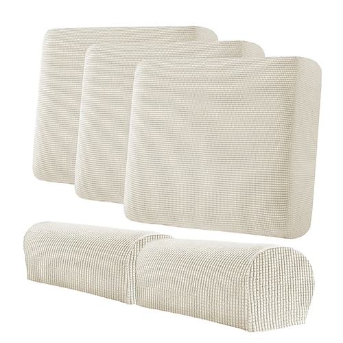 Stretch-Sofakissenbezug-Set mit Armlehnen, aus elastischem Spandex, weich, dick, strapazierfähig, waschbar, Möbelschutz für Wohnzimmer-Sofas (1-, 2- und 3-Sitzer), khaki-weiß Image