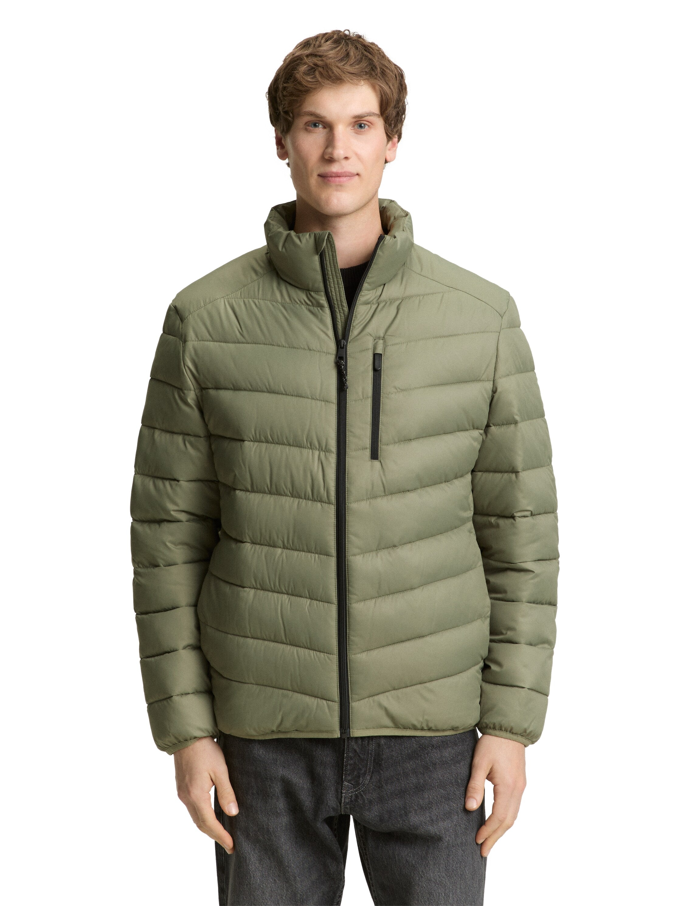 Steppjacke TOM TAILOR DENIM, Herren, Gr. L, tree moss grün, Web, Obermaterial: 100% Polyester. Futter: 100% Polyester, unifarben, normal hüftbedeckend, Rundhals, elastischer Bund, Jacken Steppjacke, mit Stehkragen