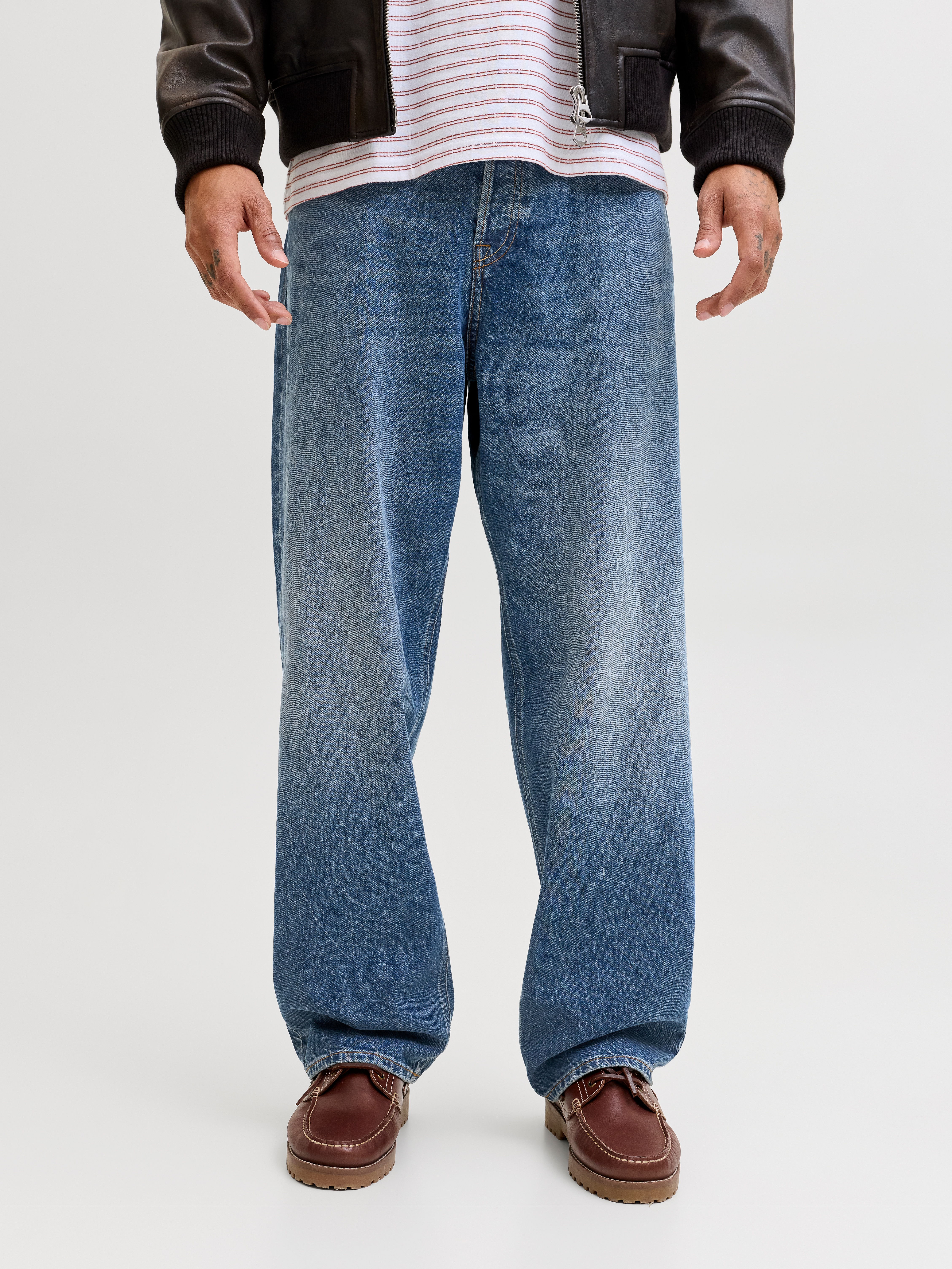 Loose-fit-Jeans JACK & JONES "JJIEDDIE JJORIGINAL", Herren, Gr. 30, Länge 30, blau denim, Denim/Jeans, Obermaterial: 100% Baumwolle, Abriebeffekte, loose fit, Jeans
