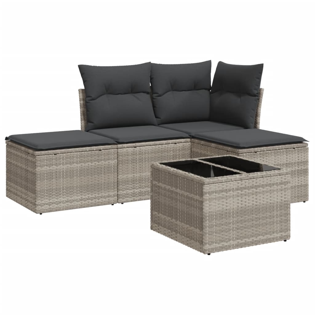 vidaXL 5-tlg. Garten-Sofagarnitur mit Kissen Hellgrau Poly Rattan Image