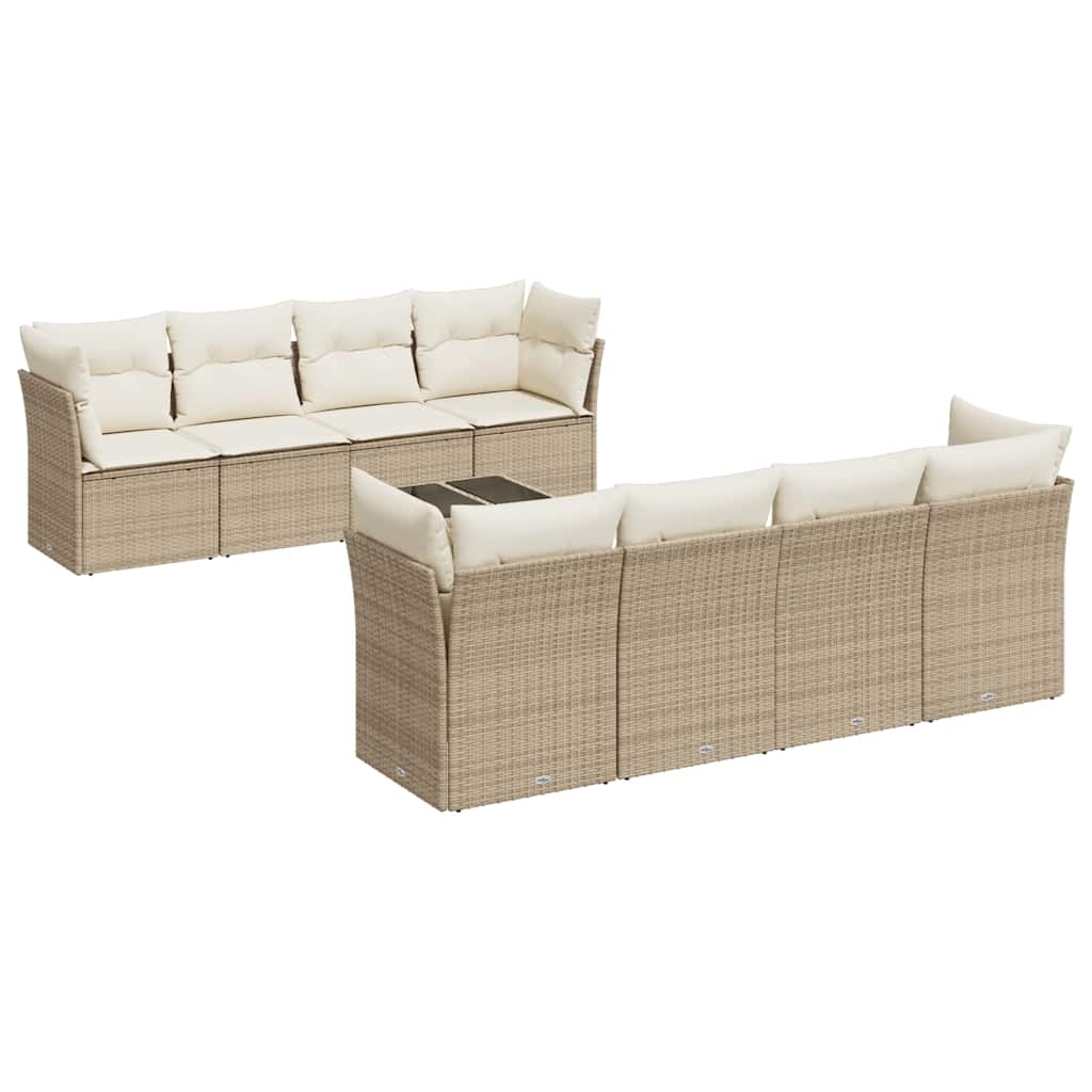 vidaXL 9-tlg. Garten-Sofagarnitur mit Kissen Beige Poly Rattan Image