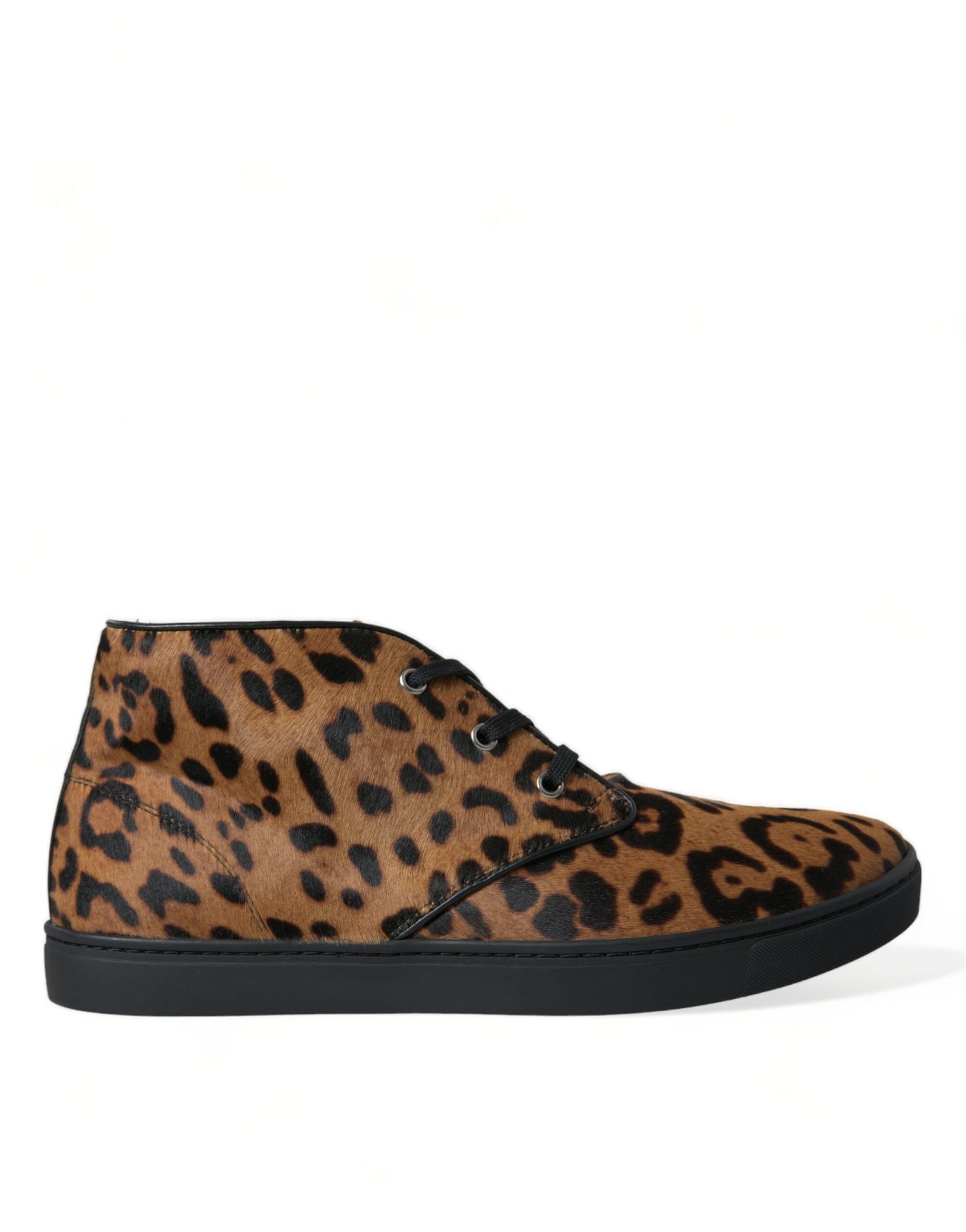 Dolce & Gabbana Braune Leoparden Ponyhaar Leder Sneaker Schuhe