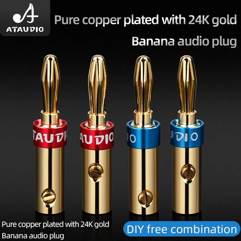 8PCS HiFi Banana Audio Stecker Hallo-end Reinem Kupfer Überzogene 24K Gold Banana Stecker Adapter Audio für lautsprecher Draht Verstärker Image