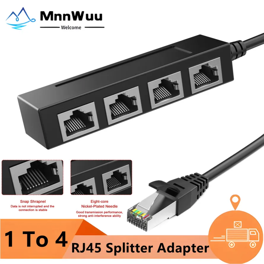 RJ45 Ethernet-Kabel-Splitter, Netzwerkadapter, Ethernet-Splitter, 1 bis 4-Port-Kabel, geeignet für Super-LAN-Ethernet-Anschluss-Adapter Image