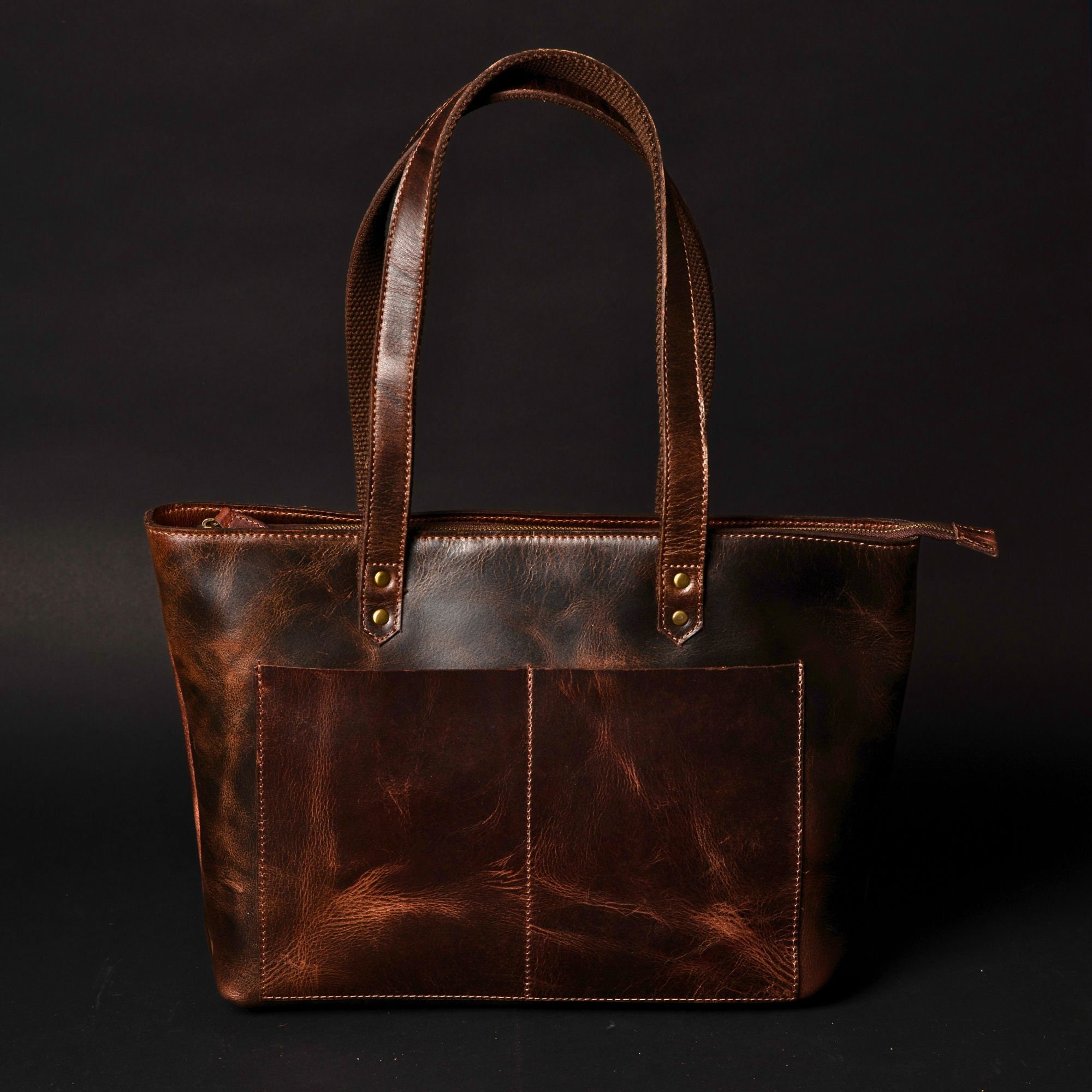 Borsa tote in pelle marrone, borsa a tracolla da donna in pelle, borsa tote in pelle pieno fiore con cerniera, borsa in pelle di alta qualità realizza