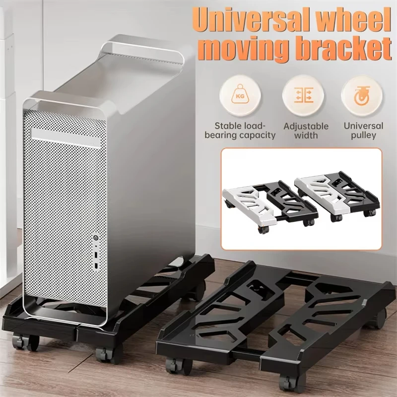 1 Stück ABS-Desktop-Computer-Turmständer, verstellbarer mobiler CPU-Halter mit rollenden Rädern, universelle Plattformhalterung für das Heimbüro Image