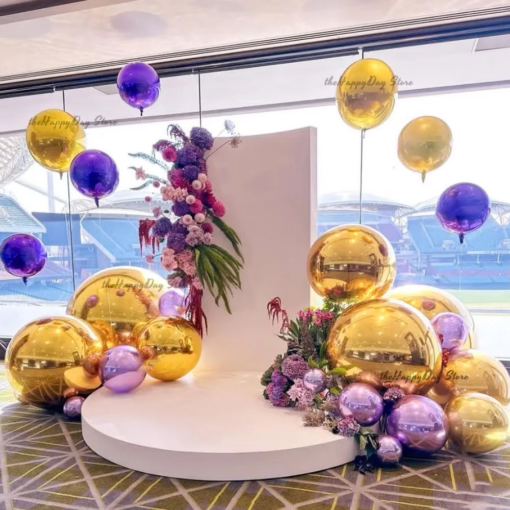 70-10IN Riesige Gold 4D Runde Folienballons Metallic Gold Silber 4D Mylar Ball Ballons Helium Globos Geburtstag Hochzeit Weihnachtsdekoration Image