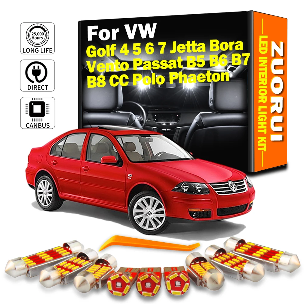 ZUORUI Per Volkswagen VW Golf 4 5 6 7 Jetta Bora Vento Passat B5 B6 B7 B8 CC Polo Phaeton Lampadina Auto LED Kit luce interna Canbus