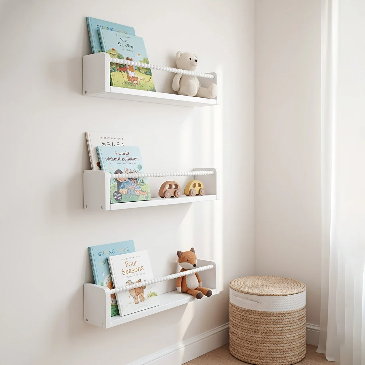 Mensole per Libri da Cameretta, Set di 3 Mensole Galleggianti in Legno da 40 cm per Parete, Decorazione per Bambini, Mensole da Parete in Legno Massello