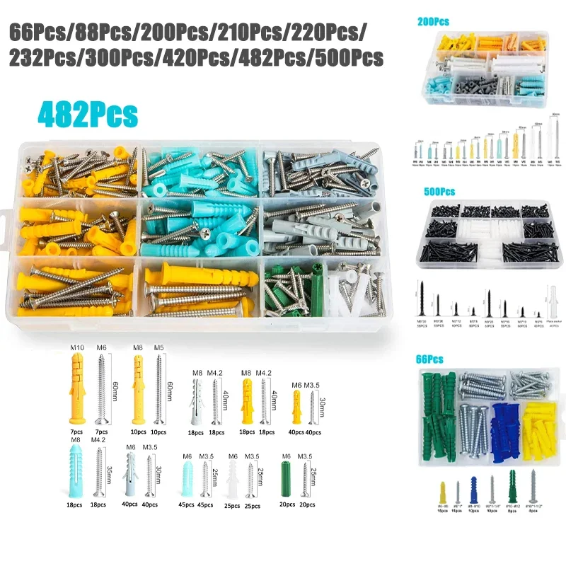Selbstbohrende Schraube mit Wandankern Set Wandstopfen Anker Trockenbauschrauben Expansionsbolzen Rohrsäule M3 M3,5 M4 M4,2 M5 M6 M8M10 Image