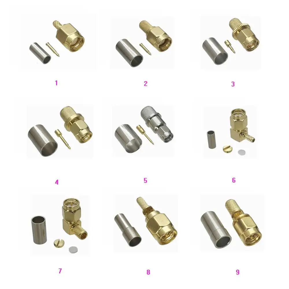 1Pcs SMA Stecker Crimp RG316 RG174 LMR100 / RG58 RG142 LMR195 / RG8X LMR240 / RG5 RG6 / RG8 LMR400 RF Adapter stecker Image