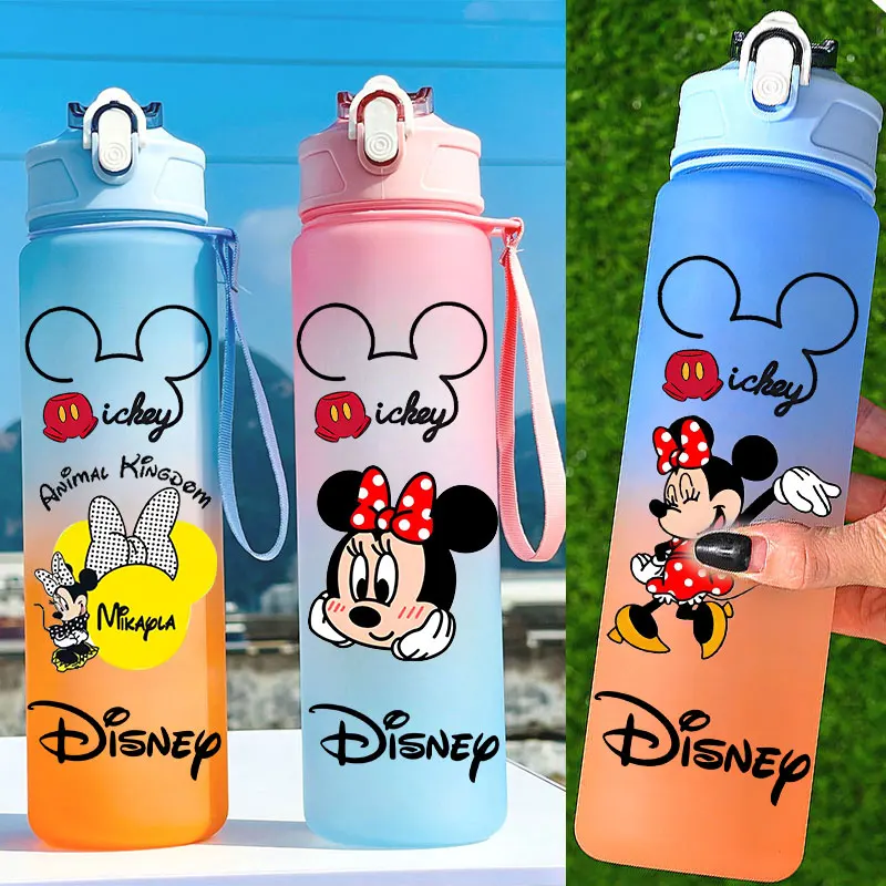 Niedlicher Mickey-Mouse-Trinkhalmbecher, 750 ml, für Kinder, große Kapazität, Minnie, tragbar, für Reisen, Sport, Plastikflasche, Farbverlaufsbecher Image