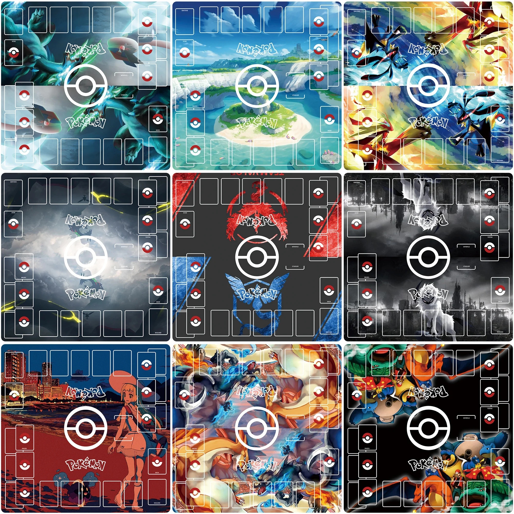 Diy Pokemon Dedicated Double GAME Kartenmatte Battle Sylveon Charizard PTCG Rayquaza Lillie Geschenk Spielzeug Anime Tischmatte 60 * 60 * 0,2 cm Image