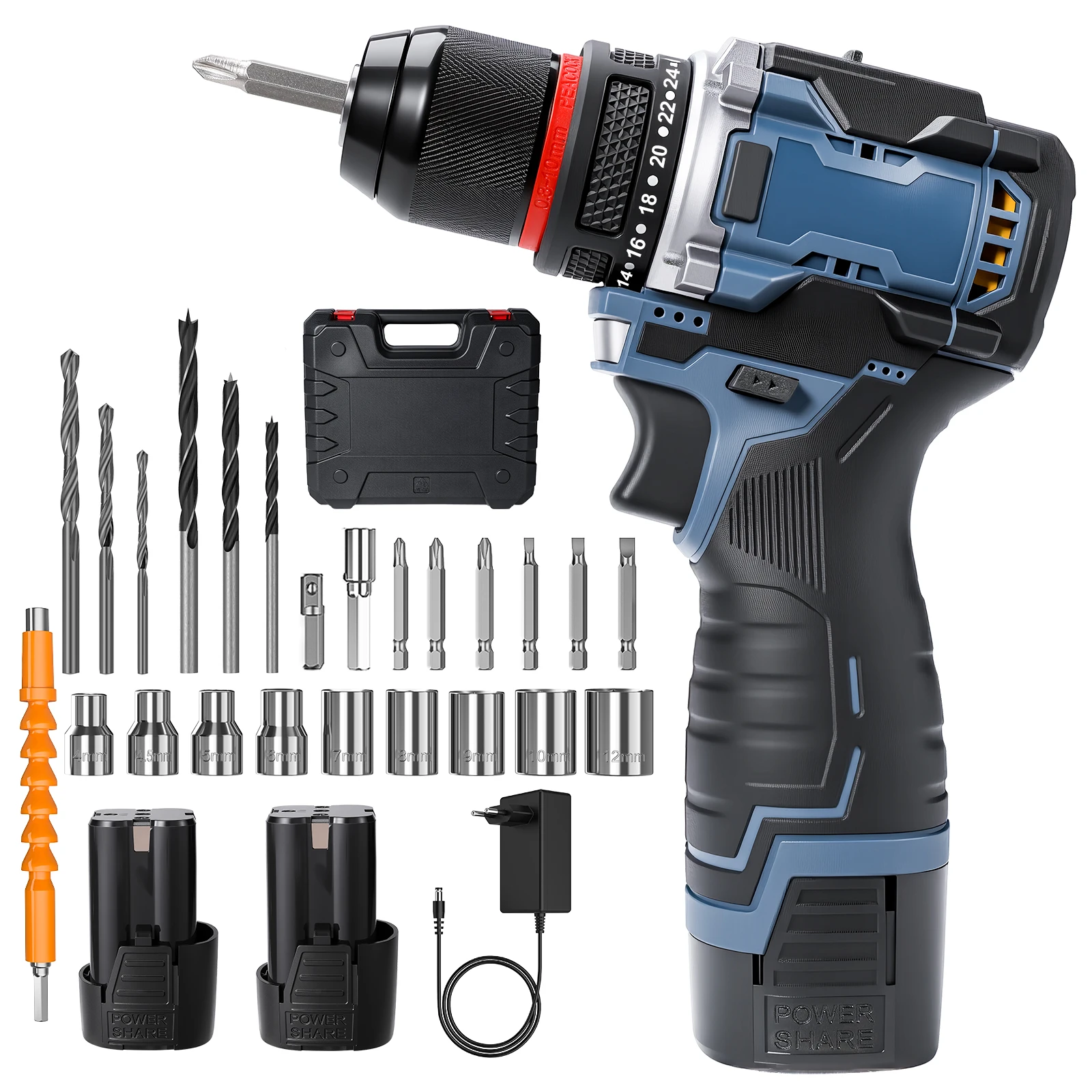 Trapano a Impatto Elettrico Brushless 55N.M 10MM 23+1 con Mandrino a Cricchetto in Metallo, Avvitatore Elettrico Senza Fili, Utensile Elettrico Fai-da-Te