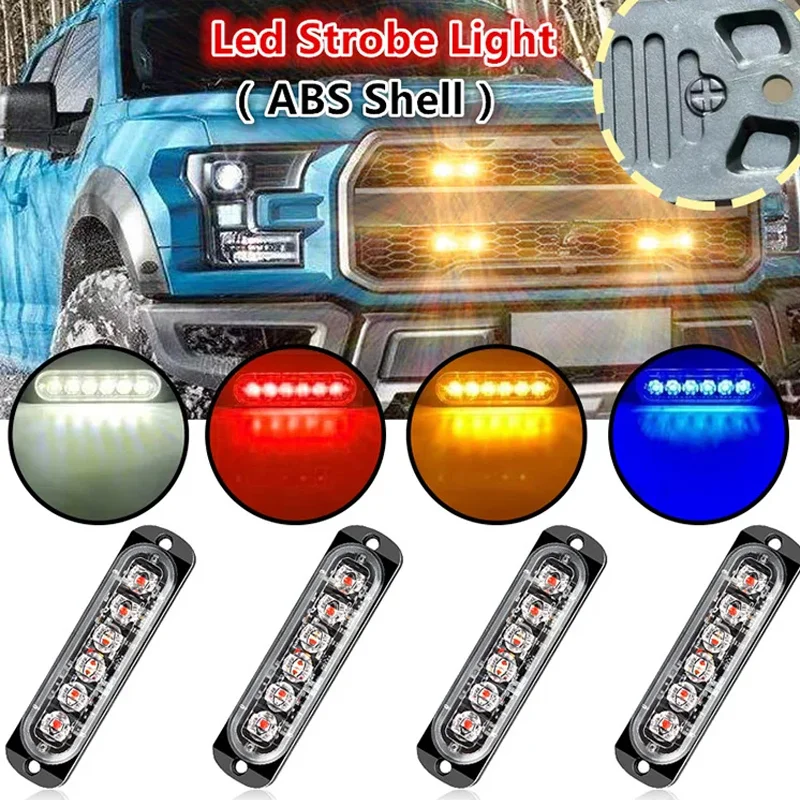 Luce di Avvertimento per Auto a 6 LED, Luce di Emergenza per Griglia, Lampada Beacon per Camion e Rimorchi, Luci Laterali Ambra LED 12V 24V, Lampade Stroboscopiche per Griglia