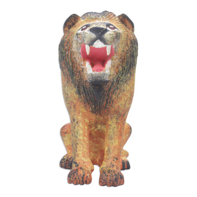 'Lion Wood Figurine Hand-carved & Hand-painted in Indonesia'