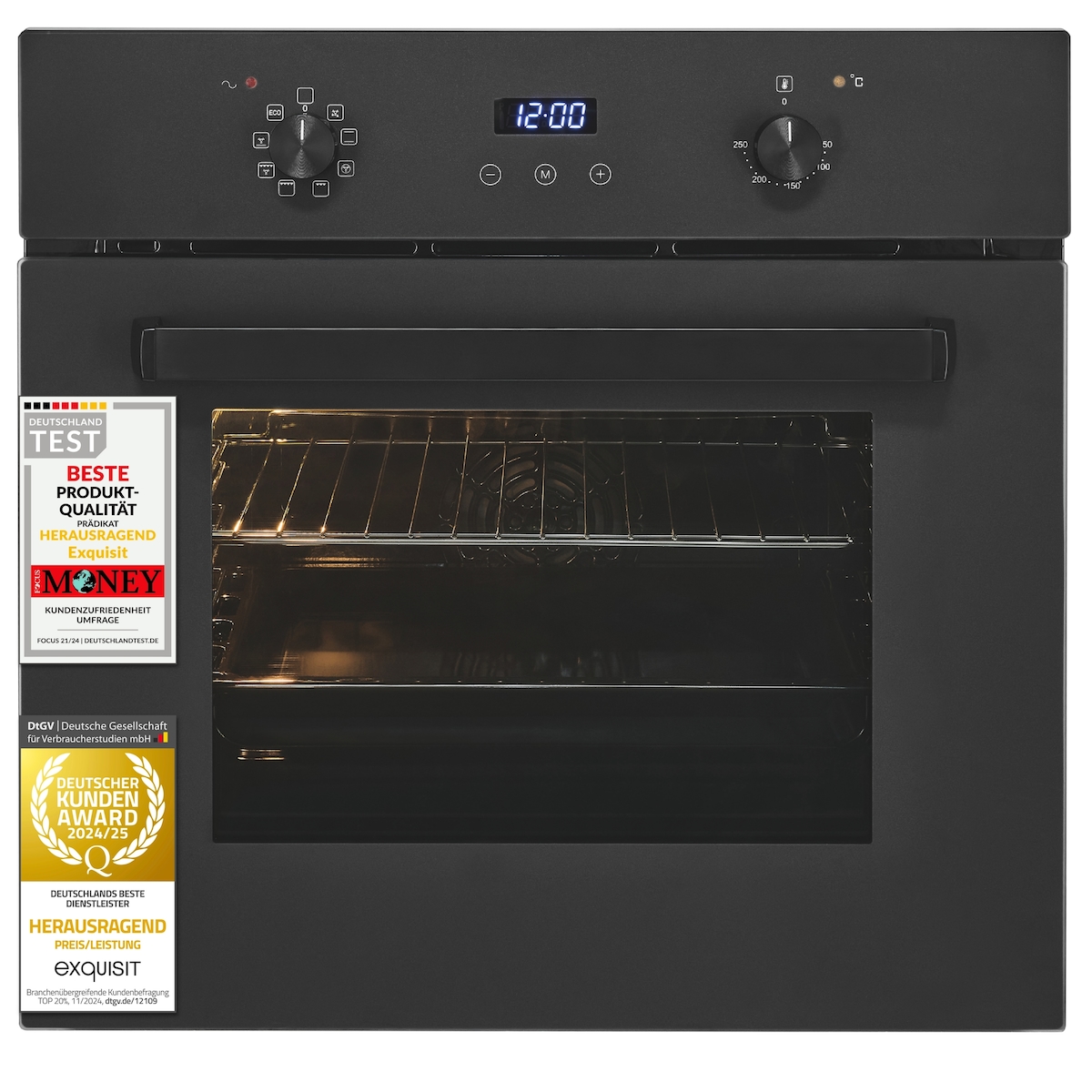 Exquisit Einbaubackofen, 67 Liter, 8 Funktionen, LED-Display, Grillrost & Backblech, EBE367-H-120 Image