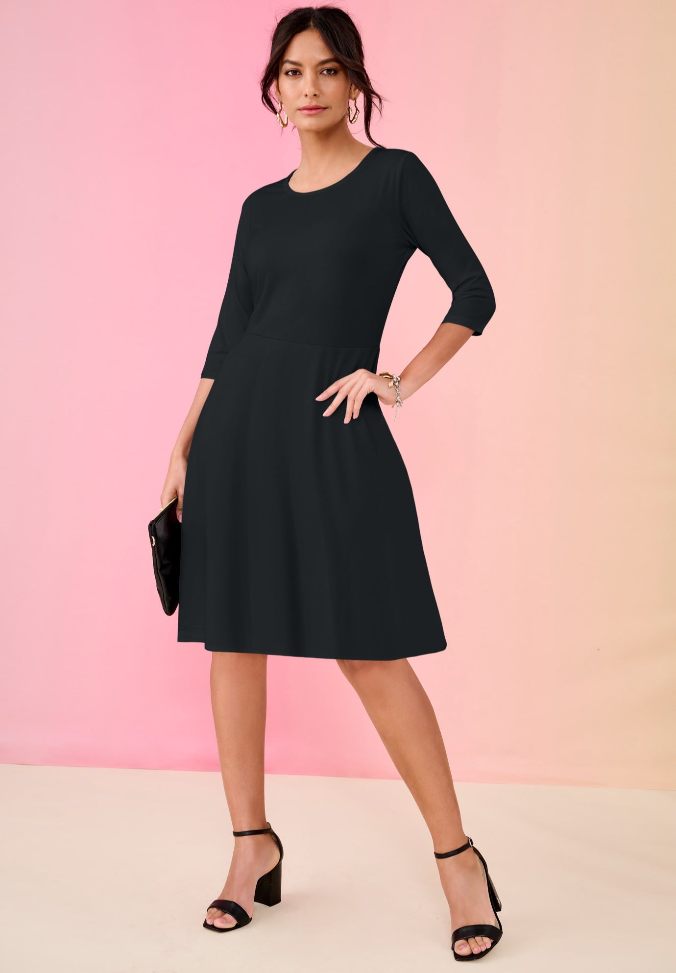 Plus Size Women's Ultrasmooth® Fabric Fit-And-Flare Dress by Roaman's in Black (Size 16 W)