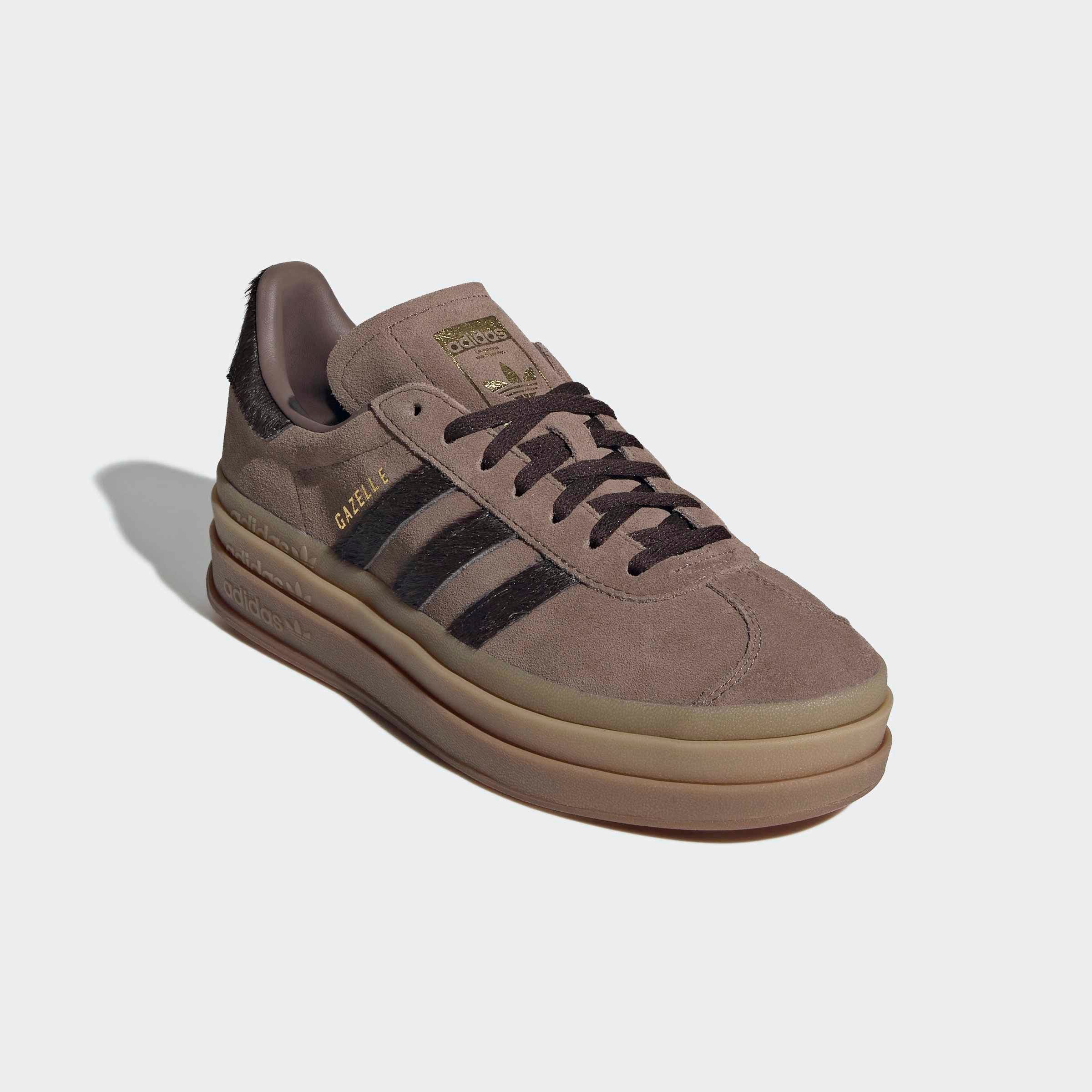 Sneaker ADIDAS ORIGINALS "GAZELLE BOLD", Damen, Gr. 38,5, earth strata, aurora coffee, gold metallic, Leder, Schuhe Sneaker