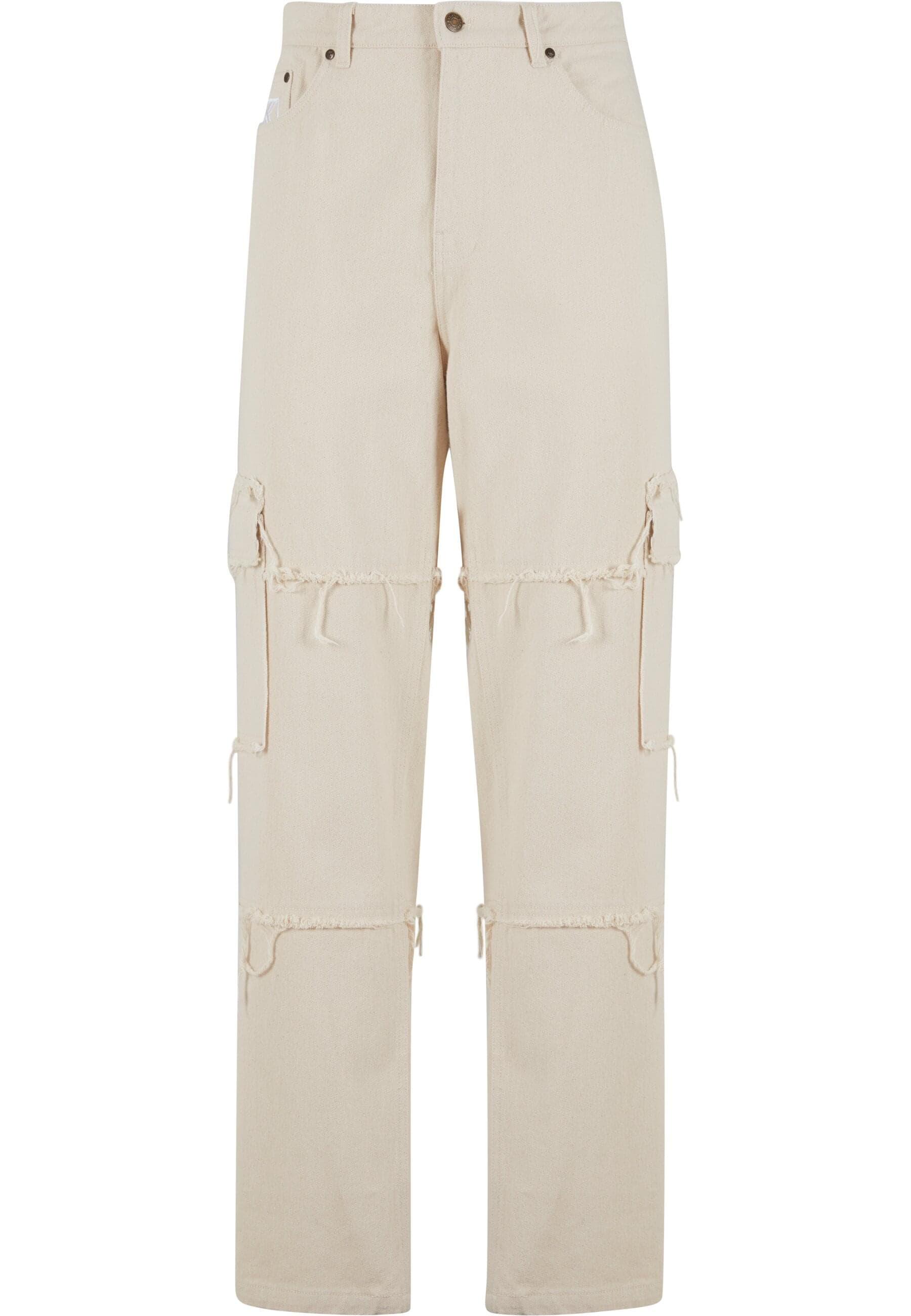 Cargohose KARL KANI "Karl Kani Og Fringed Baggy Cargo Pants", Herren, Gr. M, US-Größen, weiß, 100% Baumwolle, unifarben, loose fit, Hosen Cargohose