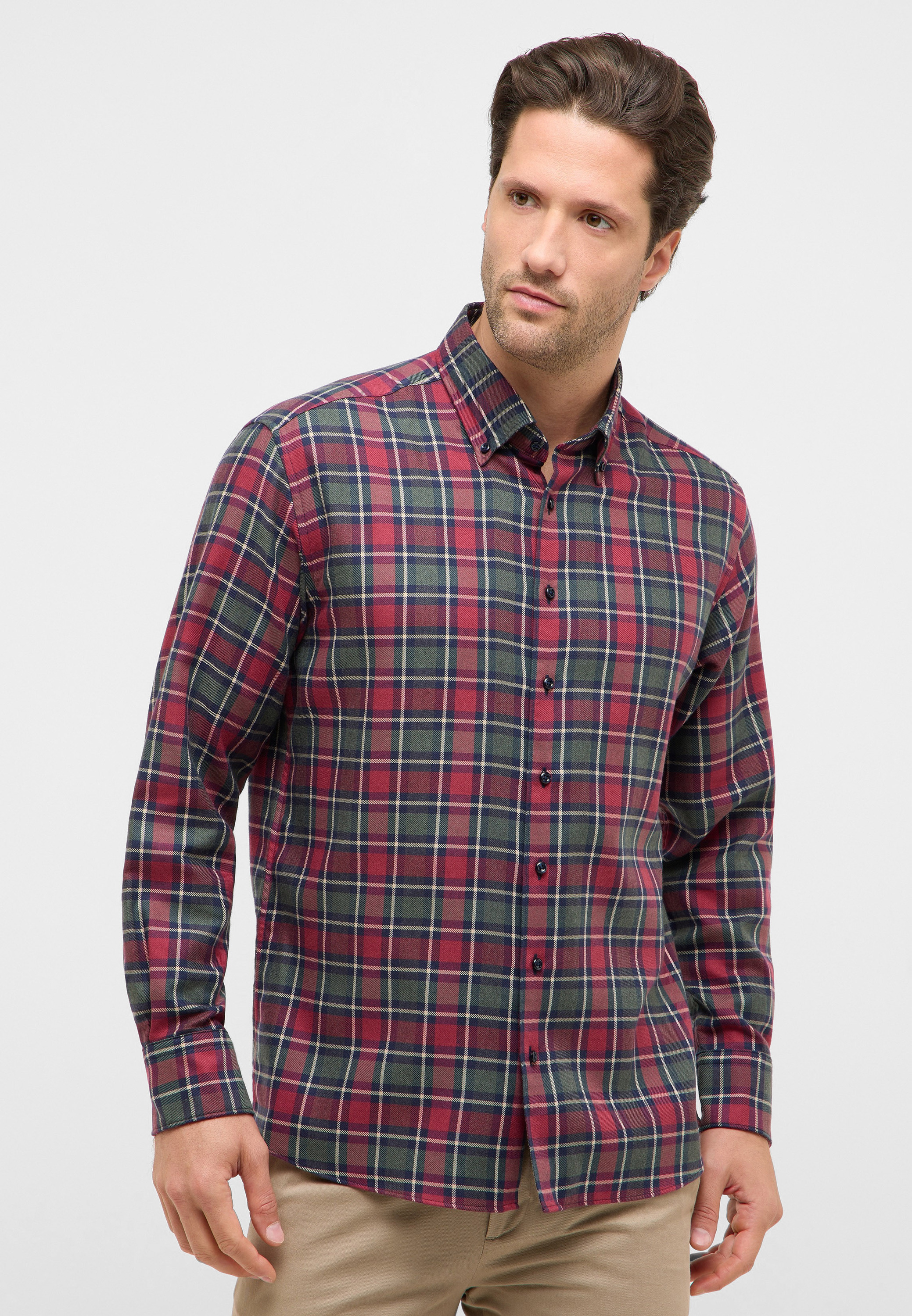 Langarmhemd ETERNA "MODERN FIT", Herren, Gr. XL, US-Größen, weinrot, Twill, 52% Baumwolle, 10% Schurwolle, 38% Lyocell, tailliert, Manschette, Hemden, EASY IRON (bügelleicht)