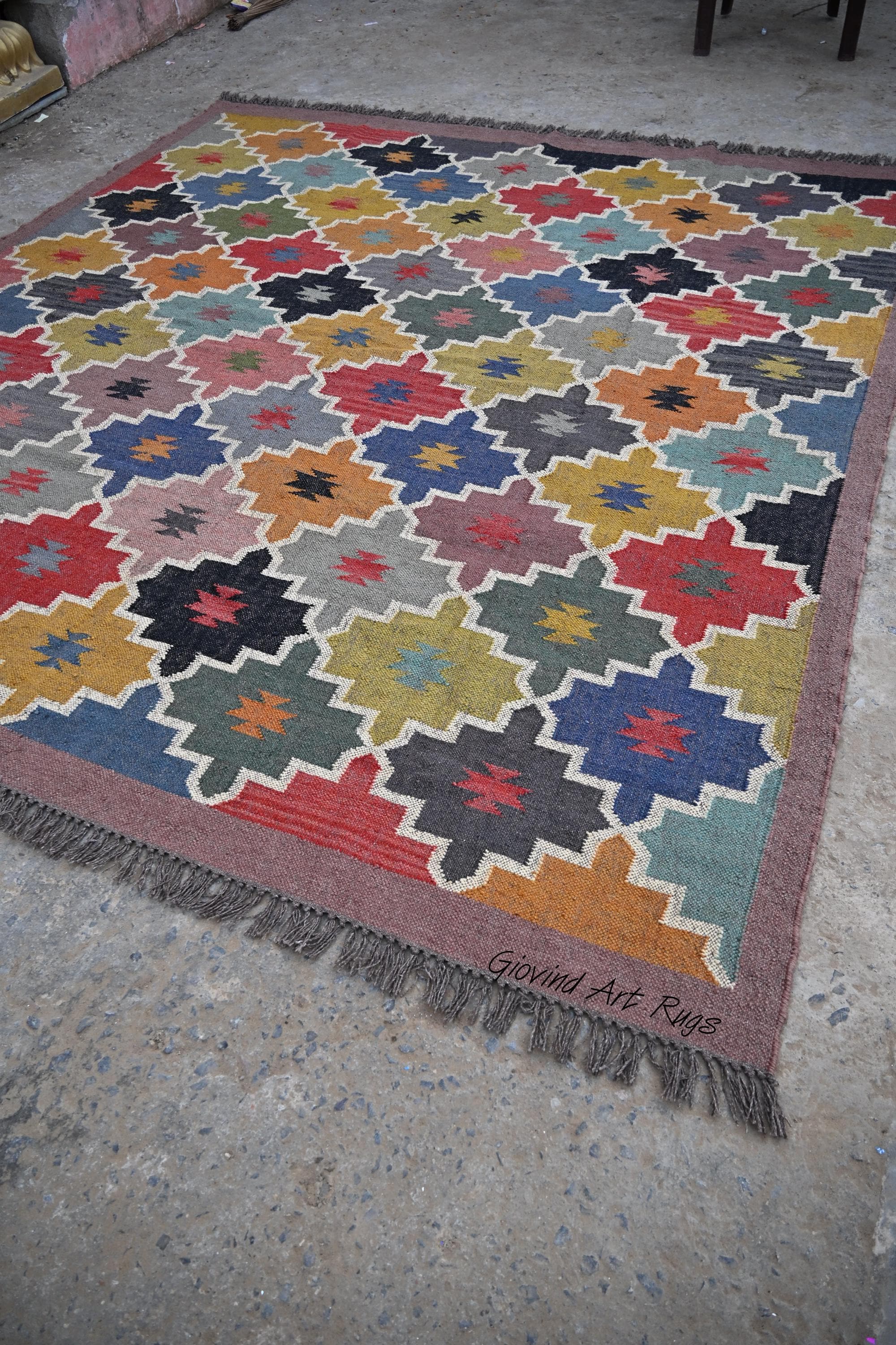 9 x 12 Ft Jute Kelim Teppich, Handgefertigter Dhurrie, Boho Teppich, Wollteppich, Wohnkultur Teppich, Schlafzimmer und Esstisch Teppich, Teppich in So