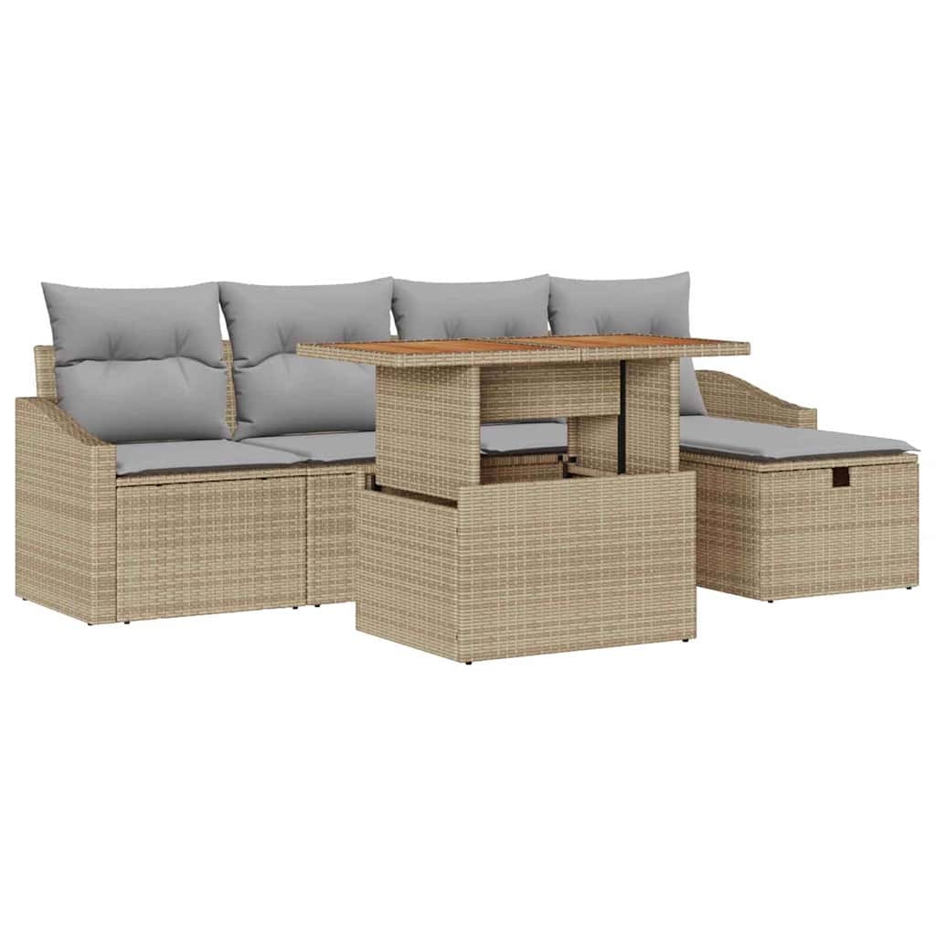 vidaXL Garten-Sofa-Set mit Kissen mit Speicher 6 pcs Beige Poly Rattan Image