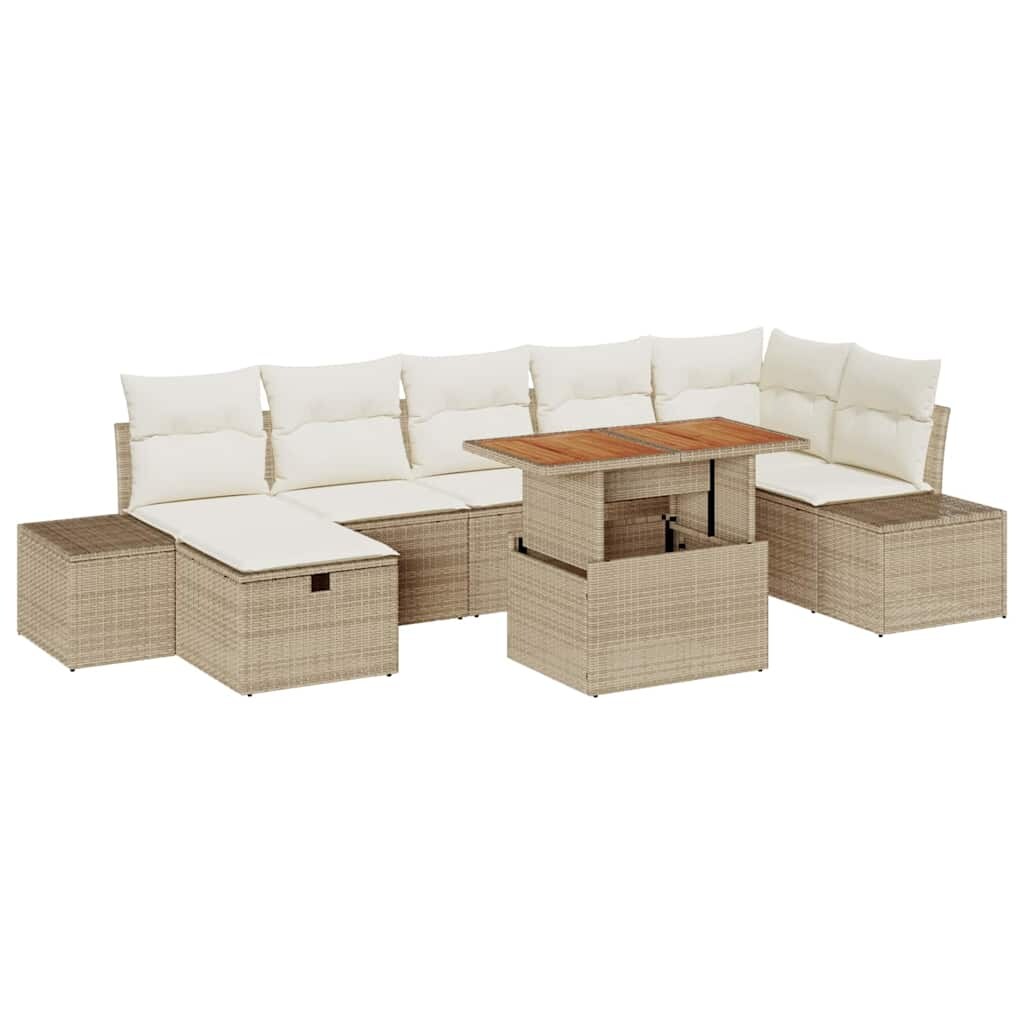 vidaXL Garten-Sofa-Set mit Kissen mit Speicher 8 pcs Beige Poly Rattan Image