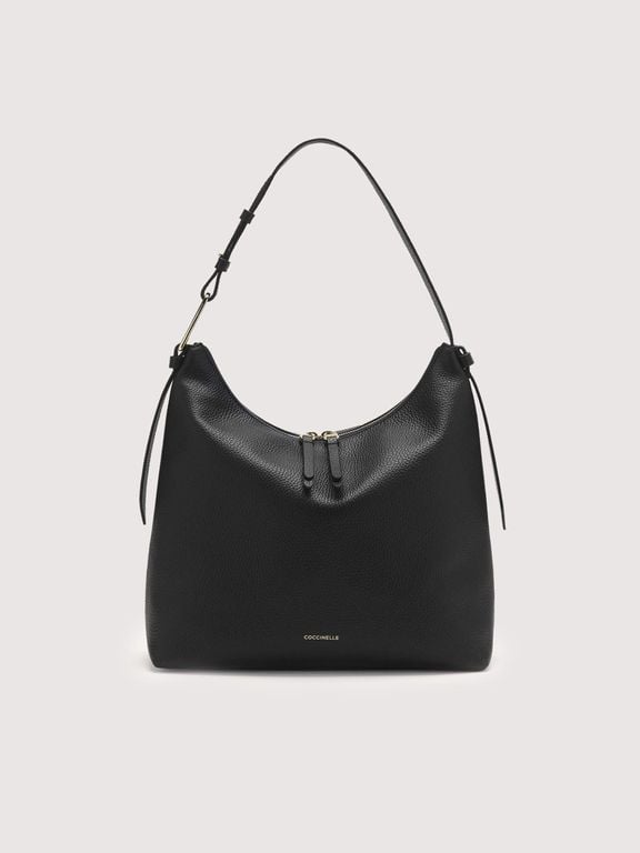 Grained Leather Shoulder Bag Malory Small - Black - Coccinelle Shoulder Bags