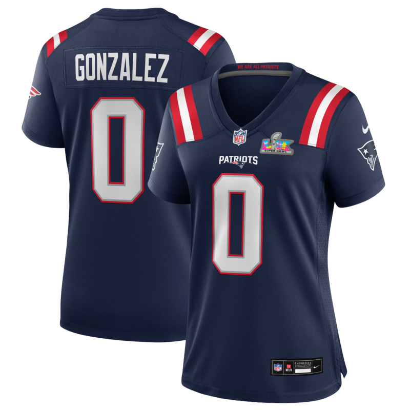 New England Patriots Nike Game Heimtrikot Super Bowl LX Aufnäher - Marineblau - Christian Gonzalez - Damen Image