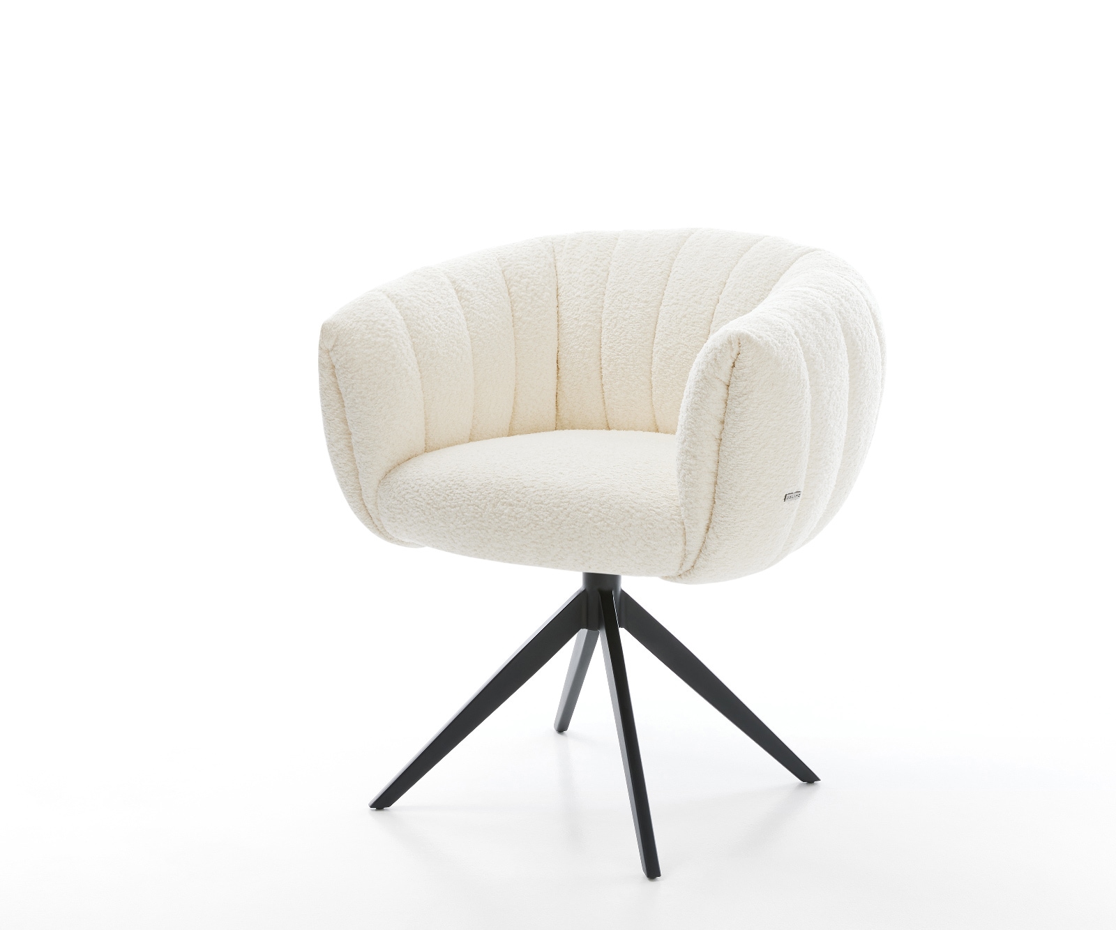 DELIFE Drehstuhl Jada-Flex Bouclé Weiß Kreuzgestell breit Schwarz 360° drehbar Wippfunktion Taschenfederkern, Esszimmerstühle Image