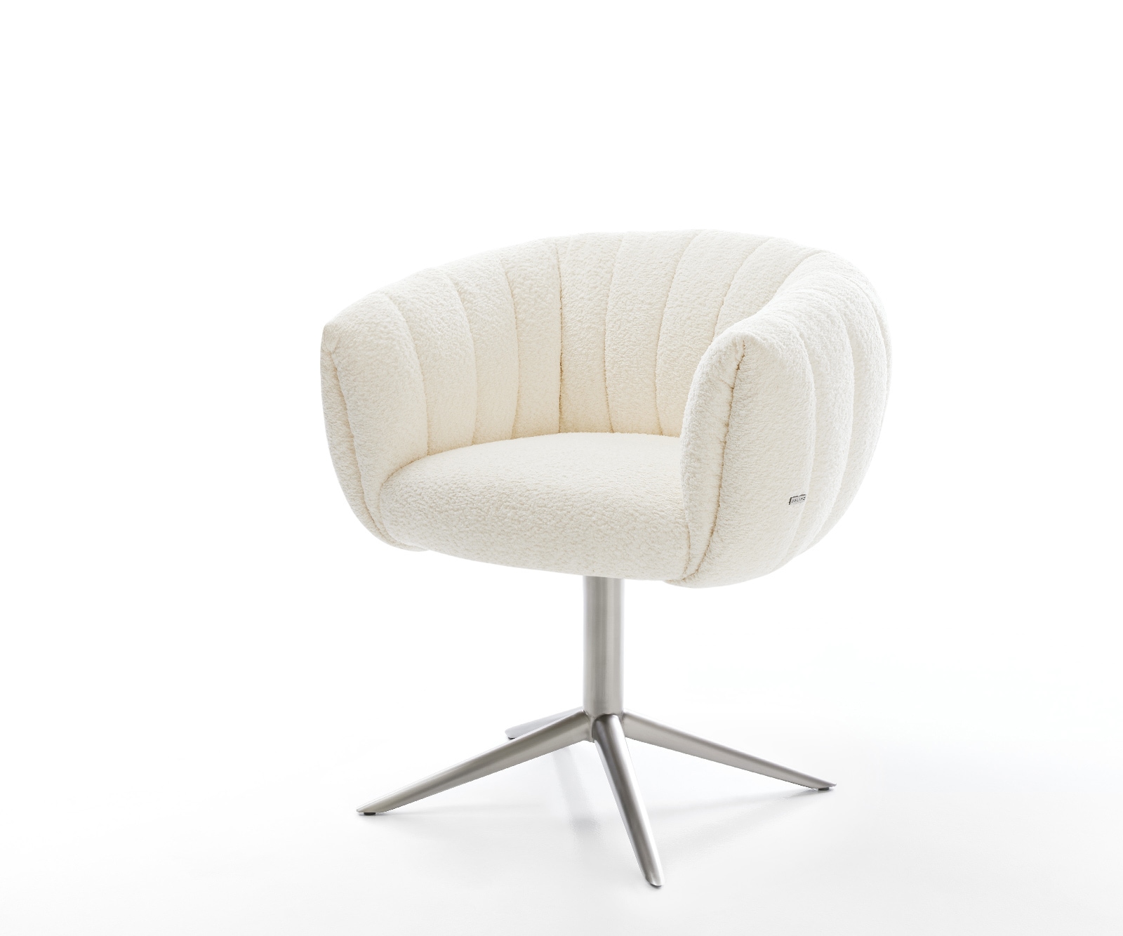 DELIFE Drehstuhl Jada-Flex Bouclé Weiß Fußkreuz Edelstahl 360° drehbar Wippfunktion Taschenfederkern, Esszimmerstühle Image