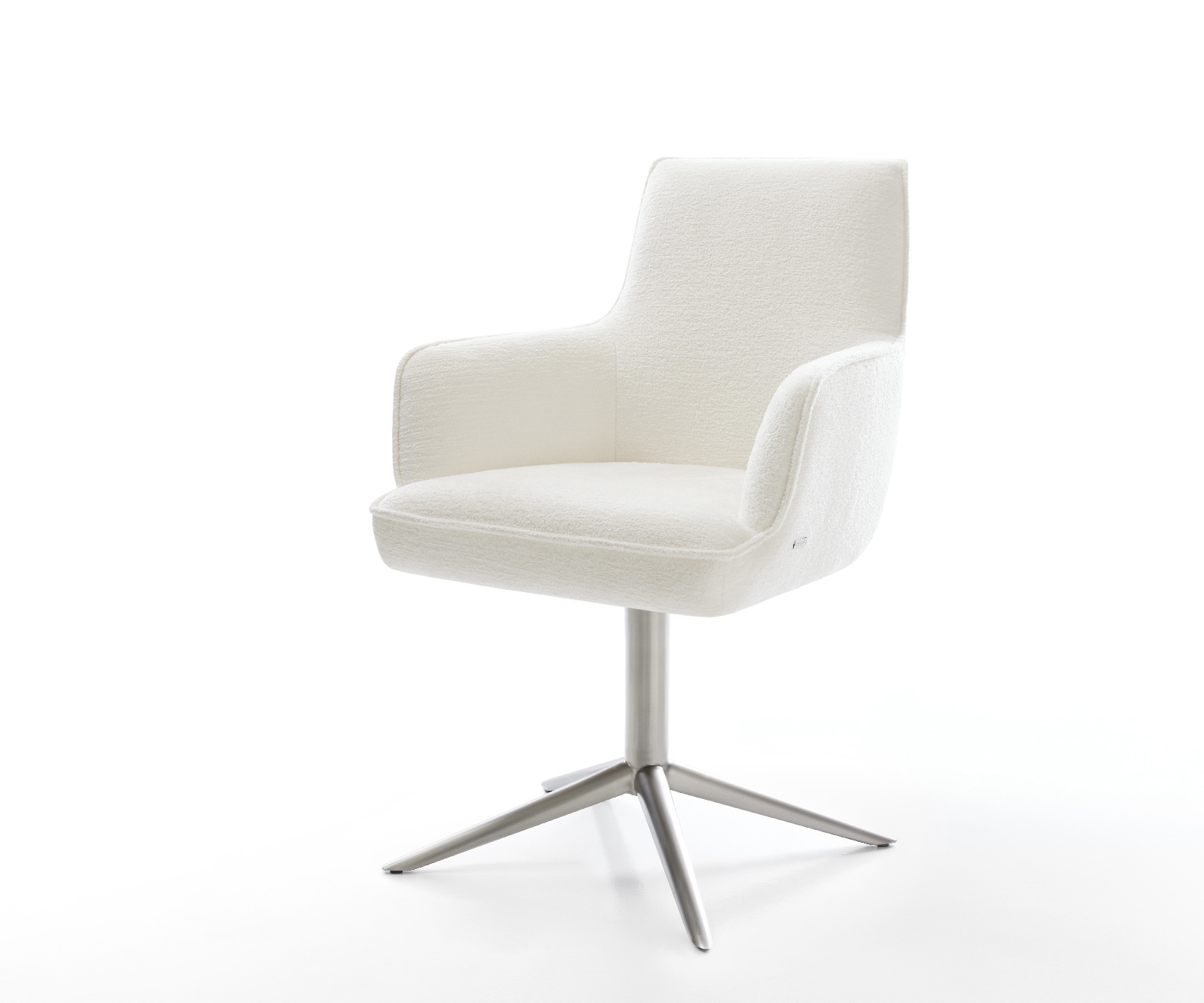 DELIFE Drehstuhl Heira-Flex mit Armlehnen Bouclé Soft Beige Fußkreuz Edelstahl 360° drehbar Wippfunktion Taschenfederkern, Esszimmerstühle Image