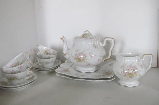 Set da teiera Theodore Haviland Limoges, piatti da portata Limoges, set da tazza da tè Limoges, set da teiera in porcellana francese antica