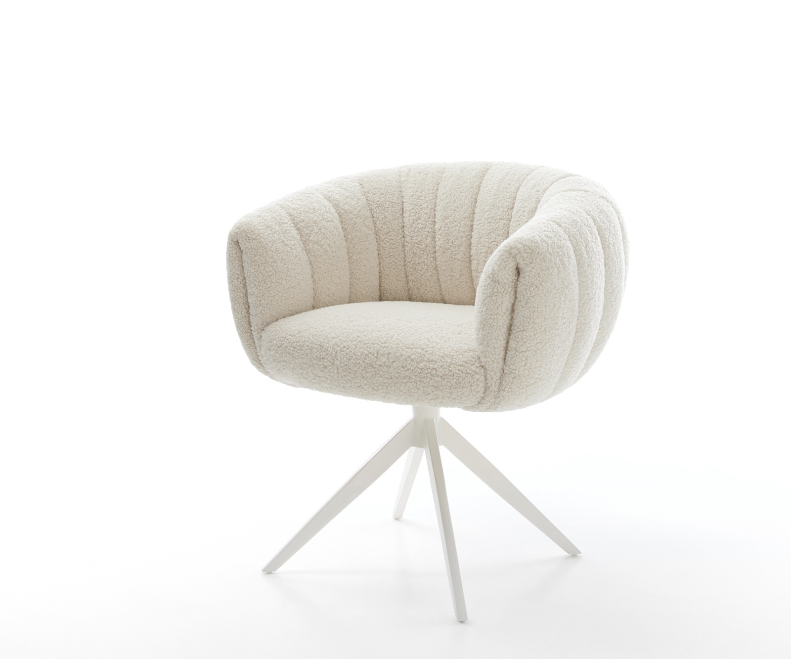 DELIFE Drehstuhl Jada-Flex Teddystoff Beige Kreuzgestell breit Weiß 360° drehbar Wippfunktion Taschenfederkern, Esszimmerstühle Image