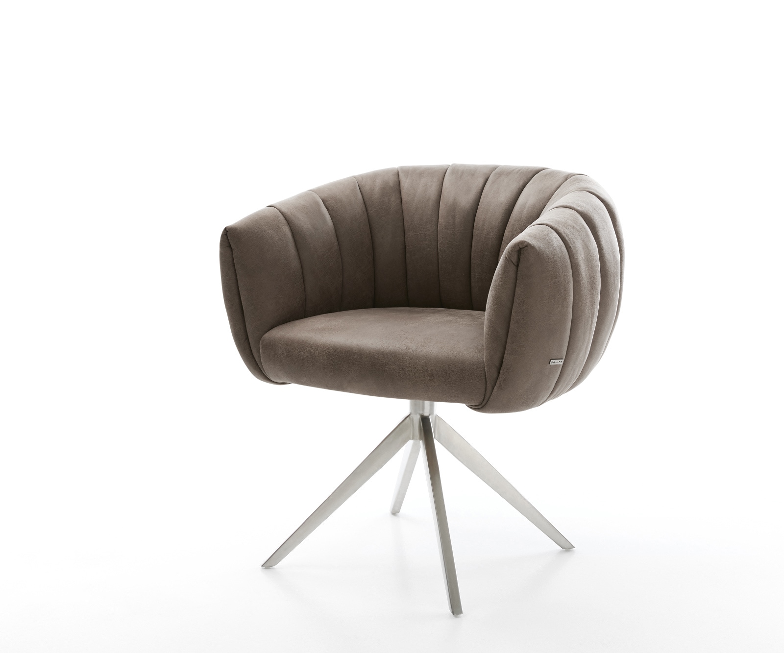 DELIFE Drehstuhl Jada-Flex Mikrofaser Taupe Vintage Kreuzgestell breit Edelstahl 360° drehbar Wippfunktion Taschenfederkern, Esszimmerstühle Image