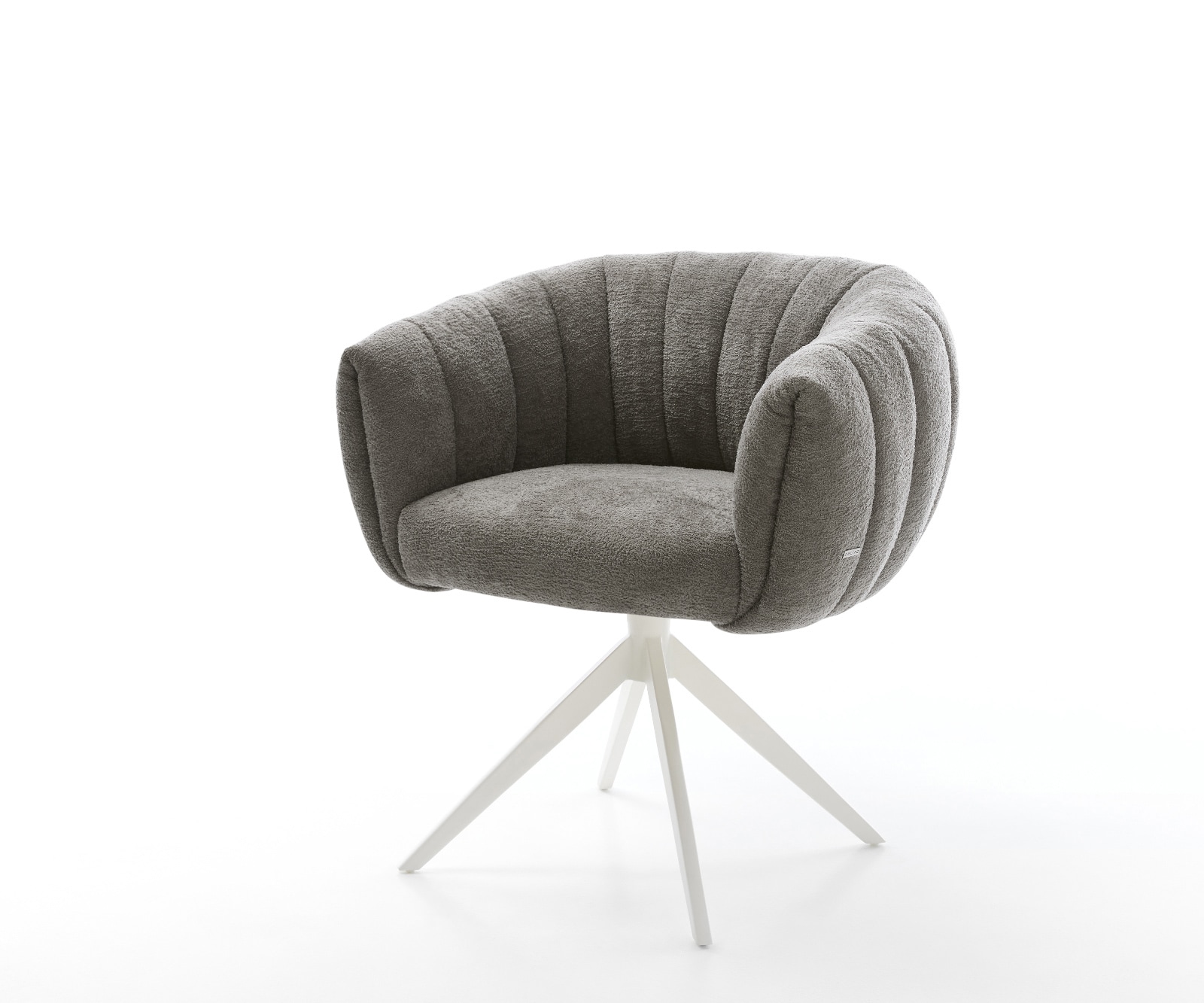 DELIFE Drehstuhl Jada-Flex Bouclé Soft Schlamm Kreuzgestell breit Weiß 360° drehbar Wippfunktion Taschenfederkern, Esszimmerstühle Image