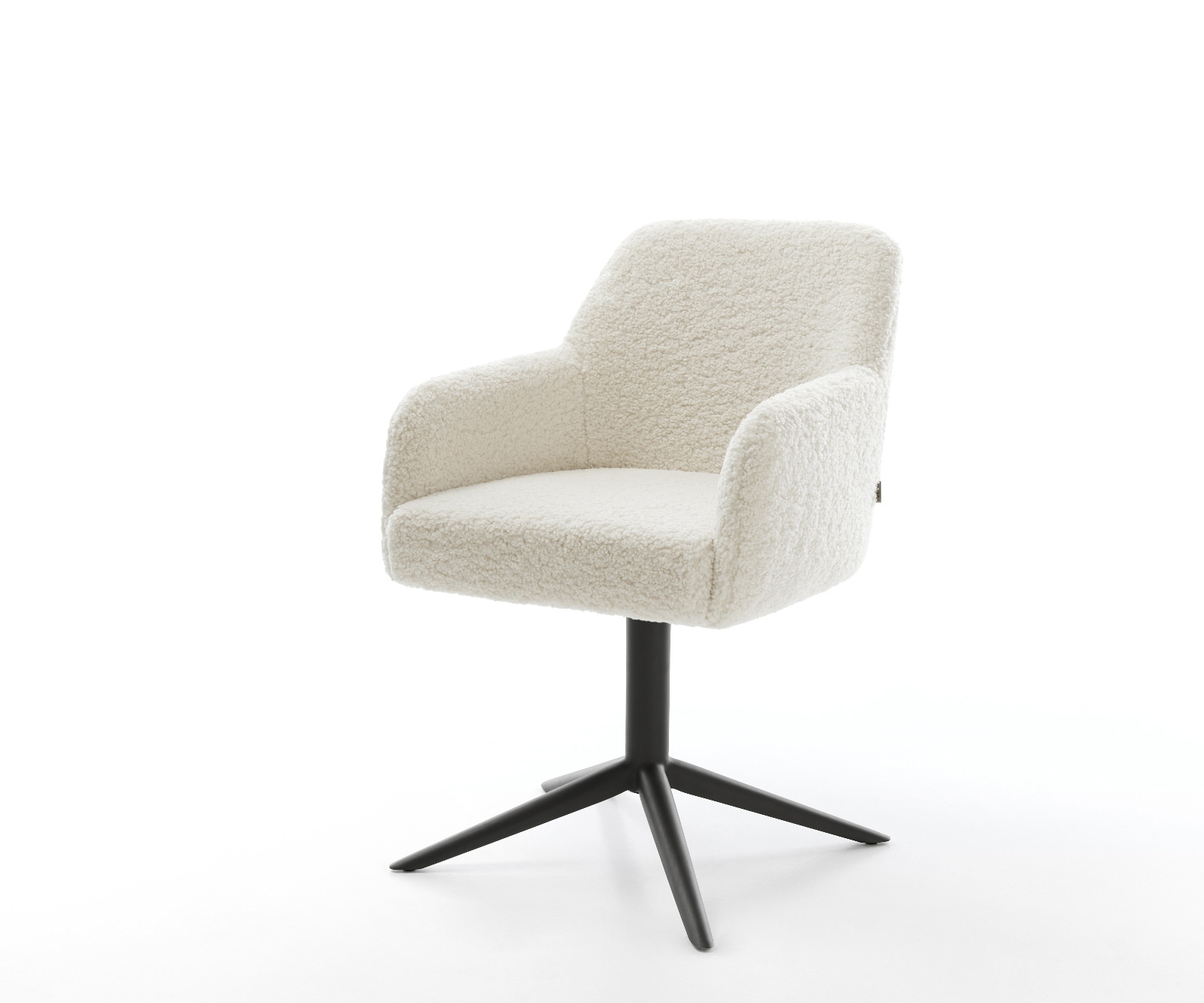 DELIFE Drehstuhl Greg-Flex Teddystoff Beige Fußkreuz Schwarz 360° drehbar Wippfunktion Taschenfederkern, Esszimmerstühle Image