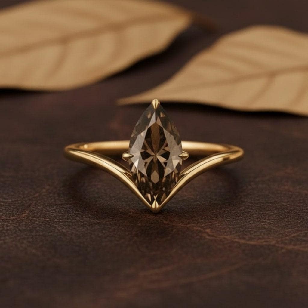 Anello in quarzo fumé * Anello Marquise * Anello lungo * Anello con pietre preziose * Anello marrone * Anello in oro rosa * Anello in oro massiccio 14