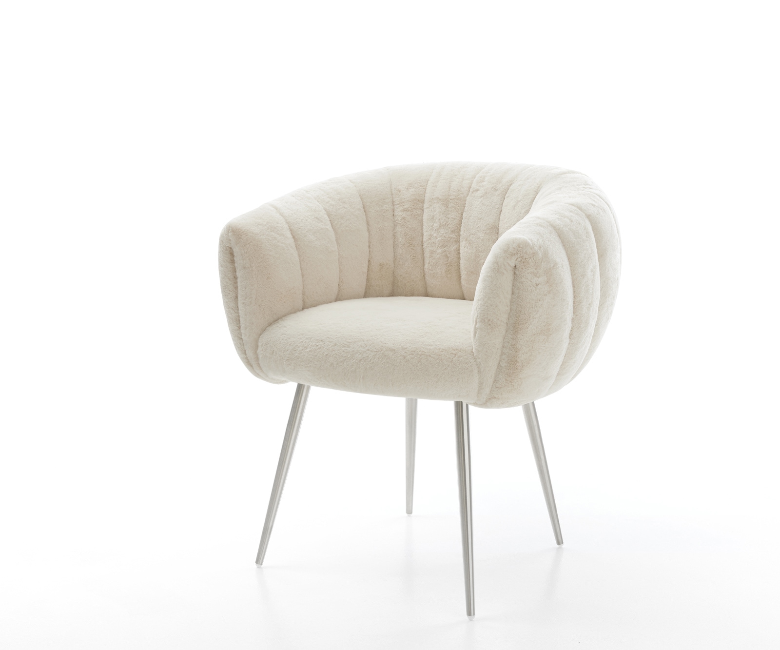 DELIFE Esszimmerstuhl Jada-Flex Plüsch Creme-Weiß 4-Fuß konisch Edelstahl Taschenfederkern, Esszimmerstühle Image